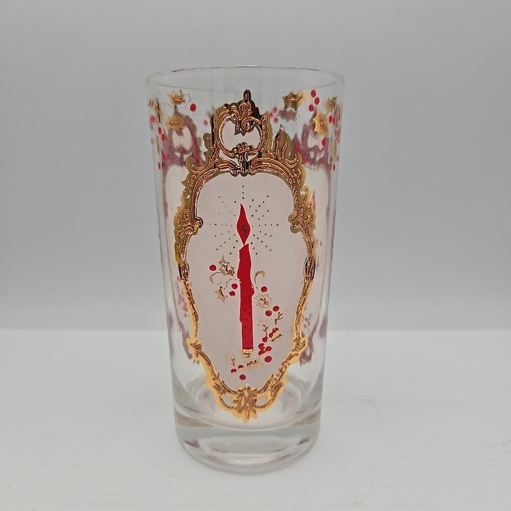 Culver Christmas‎ Candle Holly Highball Glass 5.5" MCM